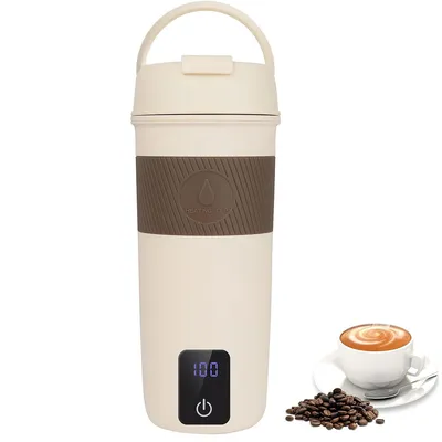 Produktbild von Tragbarer Wasserkocher,Edelstahl Heizung Tasse mit 350ml, 300W, 4 Temperaturstufen,Reise Thermobecher mit Touchscreen