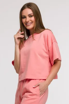 Productafbeelding van BeWear dames T-shirt met korte mouwen, model Nikotemo, kleur koraal, maat S/M