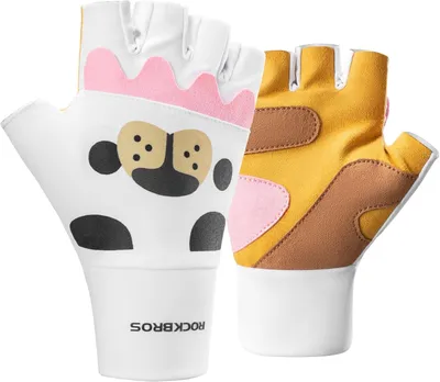 Image de Gants de vélo demi-doigts ROCKBROS pour enfants, sans doigts, rembourrés, blancs et marron, taille L