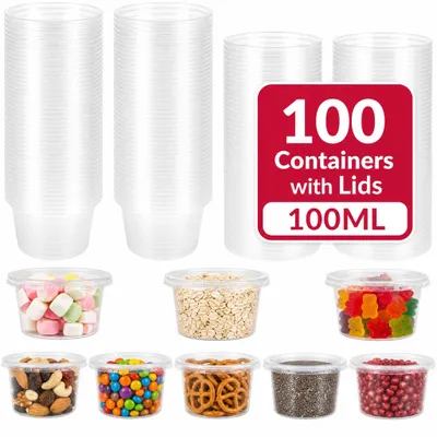 100 ml Vorratsdosen mit Deckel, auslaufsicher, 100 Stück, mikrowellengeeignet