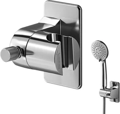Produktbild von Ibenzoa® Duschstangenhalter ohne Bohren – 360° drehbare Wandhalterung, 90° verstellbar, starker Klebepad, ABS, universell für Duschköpfe