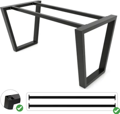 Produktbild von METALOPRO Tischbeine Metall, Schwerlast Stahl Schreibtisch Beine, Tischkufen Schwarz und Schrauben, Bodenschoner, Trapez Tischgestell für Moderne Couchtisch, Esstisch, Wohnzimmertisch - 180x70x72 cm