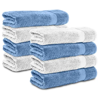 Produktbild von Komfortec 8er Duschtücher 70x140 cm Set aus 100% Baumwolle, 470g/m², Frottee, Weich, Hellblau/Weiß