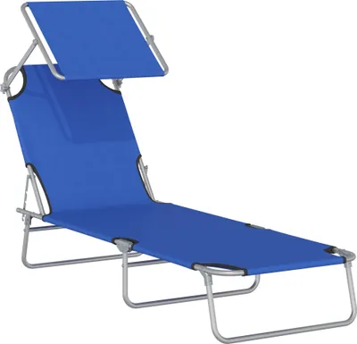 Produktbild von Sonnenliege mit Sonnenschutz, klappbar, verstellbare Rückenlehne, Metallrahmen, 187 x 58 x 36 cm, Blau