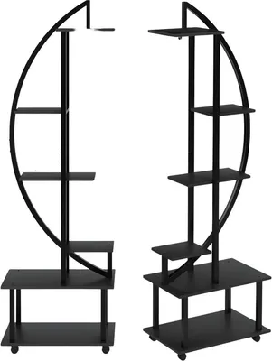 Imagen del producto de Juego de 2 soportes para plantas en forma de media luna – Estantería metálica de 6 niveles con ruedas – Color