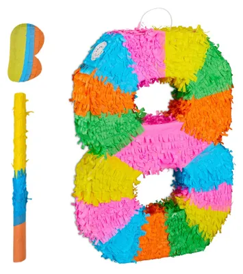 Produktbild von Zahlen-Piñata mit Schläger und Augenbinde für Partys
