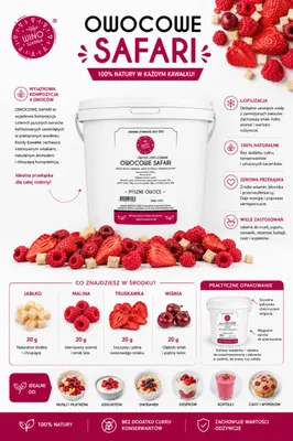 Immagine prodotto di Miscela liofilizzata Fruit Safari mela lampone fragola ciliegia 80 secchi