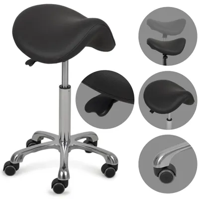 Produktbild von HABYS Ergonomischer Drehhocker Alma | Rollhocker Arbeitshocker Praxishocker höhenverstellbar | Chrom-Basis & Formschaum | Schwarz