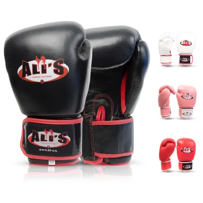 Produktbild von Ali's Fightgear Boxhandschuhe BG TR Schwarz – 14 oz – Leder – Profi & Training – Für Boxen, Kickboxen & Sparring – Größe M/L