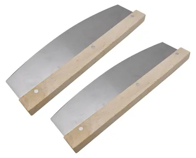 Produktbild von 2er Set Pizzaschneider scharf Wiegemesser Kräuter- und Pizza Schneider groß Pizza Cutter aus Edelstahl und Holz Griff scharfer Pizzamesser vielseitig einsetzbares 2 Stück Pizzateiler Klinge 32,5cm