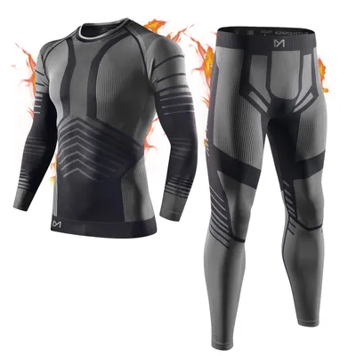 Produktbild von Thermounterwäsche-Set für Herren, bestehend aus langärmeligem Sportshirt und Hose, geeignet für Wintersportarten wie Skifahren – grau – Grau-XL