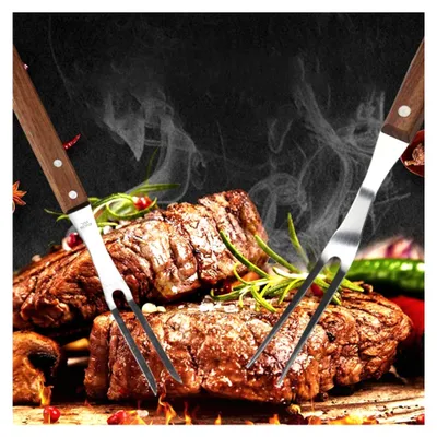Produktbild von Edelstahl Grillgabel mit langem Holzgriff für Outdoor und Camping