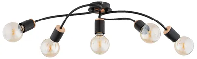 Zdjęcie produktu dla Lampa sufitowa GERSO czarna-jasne drewno 5xE27x15W metal wym:17x27x74cm IP20 Alfa