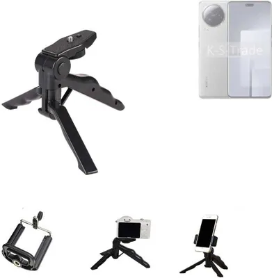 Produktbild von K-S-Trade Stativ Tisch-Ständer Dreibein Handy-Stativ Ständer kompatibel mit Xiaomi Civi 3 Mini-Stativ Smartphone Tripod Handy-Stativ aus Plastik
