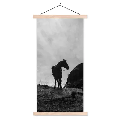 Produktbild von MuchoWow® Textilposter Pferd - Wolken - Wiese 60x120 cm mit holzfarbenen Rahmen - Holz