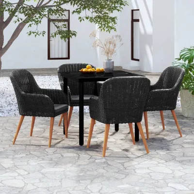 Produktbild von Möbel 5-tlg. Garten-Essgruppe mit Kissen Schwarz - Gartenmöbelgarnituren 3099506
