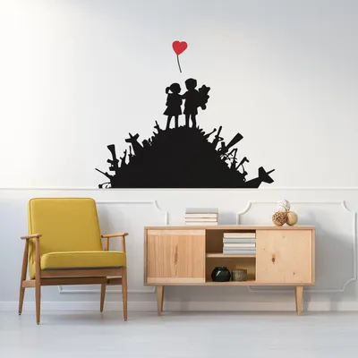 Junge und Mädchen mit Luftballon im Street-Art-Stil – Decords Wandtattoo, Produktansicht 1
