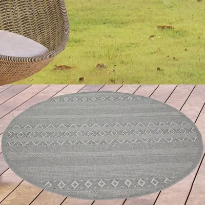 Produktbild von Sisalteppich indoor & outdoor Balkon Terrasse Küche Wohnzimmer gestreiftes Diamanten Rautenmuster grau Größe - 160 cm Rund