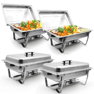 4er-Set Speisewärmer Chafing Dish Edelstahl SS201 9L klappbar