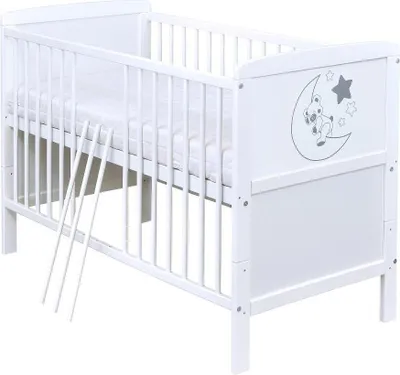 Produktbild von Baby-Delux Babybett Gitterbett Kinderbett Felix Mond Motiv 140x70 Beißschienen, Matratze höhenverstellbar weiß umbaubar