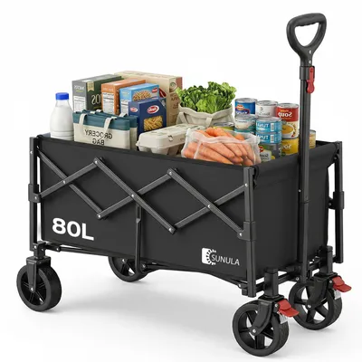 Produktbild von SUNULA Bollerwagen Faltbar Klein 80L 100KG, Klappbarer Handwagen Einkaufen, Schwarz