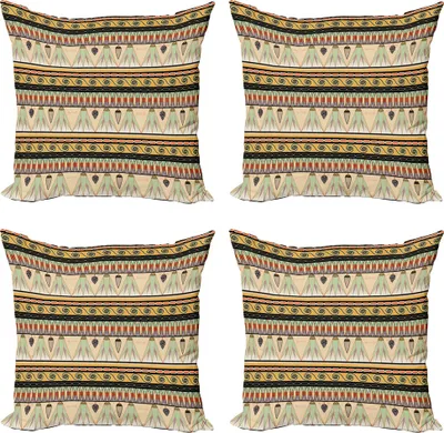 Produktbild von ABAKUHAUS ägyptisch Kissenbezug Set (4 Stück), Abstrakt Indigenous, Moderner Doppelseitiger Digitaldruck, 40 cm x 40 cm, Mehrfarbig