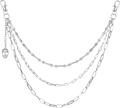 Productafbeelding van Broekketting met Schedel - Portemonneeketting Jeansketting - Mode Accessoire - Dubbele Karabijnsluiting - 10 x 7 x 1 cm - Zilver