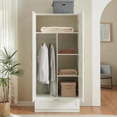 Produktbild von Famanu Garderobenschrank 176x80x52 cm mit Kleiderstange und Schublade - Weiß