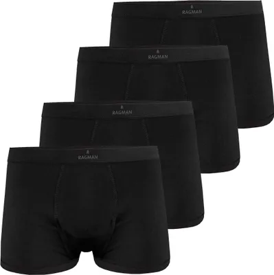 Produktbild von RAGMAN Herren Boxershorts, 4er Pack - Unterwäsche, Unterhose, Baumwollmischung, Logo, einfarbig Schwarz S