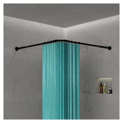Produktbild von L-förmige Duschvorhangstange, ausziehbare Duschstange 62–94 x 141–174 cm, Eck-Duschvorhangstange für Badewanne oder Dusche mit 16 Ringen und Bohrung, Schwarz