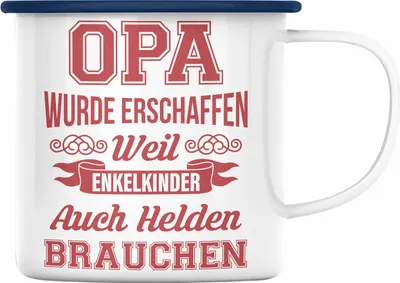 Produktbild von Trendation - Opa Geschenke Geschenk Emaille Tasse mit Spruch Opa Geschenkidee Nichte Enkel Vatertag Emaille Emaille Tasse Großvater (Blau)