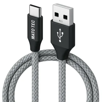 Produktbild von 2m Nylon USB-C Kabel Schnellladekabel Datenkabel Handy Huawei Samsung Apple silber