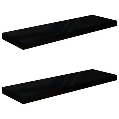 Image de Étagère murale flottante 2 pcs Noir brillant 80x23,5x3,8 cm MDF