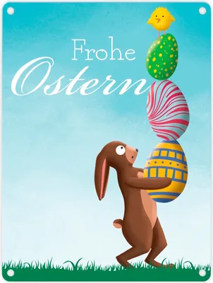 Produktbild von Frohe Ostern mit Osterhase und Küken Metallschild in 15x20 cm