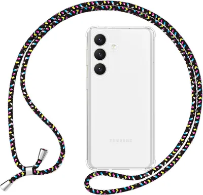 Produktbild von NALIA Klare Schutzhülle mit Kette für Samsung Galaxy S24 Plus Hülle, Transparente Stabile Handyhülle mit Umhänge-Band Schwarz Bunt