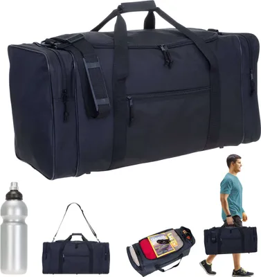 Produktbild von Spear Herren Sport- & Reisetasche Gym 68 Schwarz, 68x33x30 cm, 65 Liter, 100% Polyester, inkl. Trinkflasche, großes Hauptfach mit U-Öffnung und 2-Wege-Reißverschluss, geräumige Außentaschen für Schuhe (max. 33 cm), Vortasche mit Handyfach