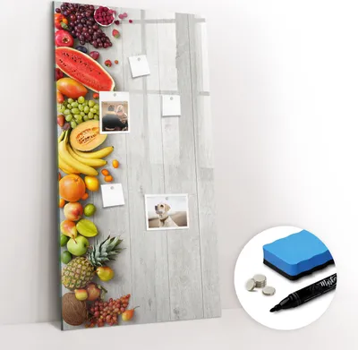 Produktbild von Magnetpinnwand Memoboard - Zubehörsatz - Schwarzer Marker + Schwamm + Magnete - 60 x 120 cm - Gemüse auf Holz