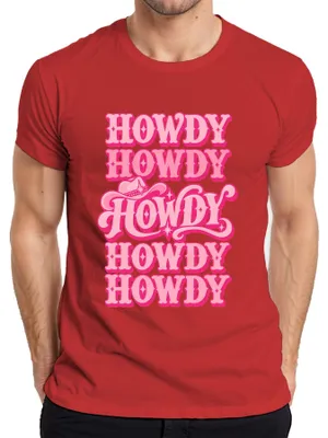 Produktbild von Howdy Dolly Parton Cowgirl Western Country Hut Pink Retro Rodeo Herren T-Shirt, Rot, L