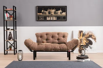 Produktbild von Hanah Home, Nitta - Light Brown, 2-Sitzer-Schlafsofa, 100 % METALL, Hellbraun, 70 x 155 x 85 cm