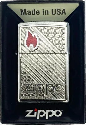 Produktbild von Zippo Benzin-Feuerzeug Chrom gebürstet *Zippo + Flame*, unbefüllt 60006370