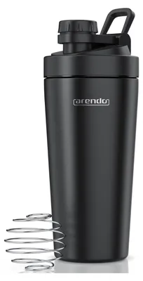Immagine prodotto di Arendo Protein Shaker 600 ml, acciaio inox a doppia parete, senza BPA, isolato sottovuoto, a prova di perdite, senza grumi, sfera shakerata, inodore, lavabile in lavastoviglie
