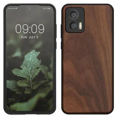 Produktbild von kwmobile Handyhülle für Motorola Edge 30 Neo Hülle Holz - Case mit TPU Bumper - Stoßfestes Hardcase - Schutzhülle Cover in Dunkelbraun