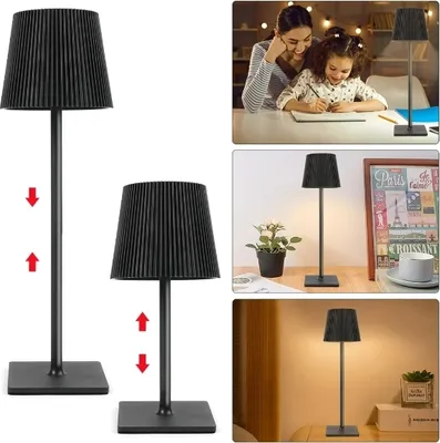Produktbild von Tischlampe Kabellos, LED Tischleuchte, Dimmbar Touch Akku Tischleuchte Kabellos mit USB Ladestation, Warmweiß Tischlampe, IP54 Wasserdichte, Schwarz