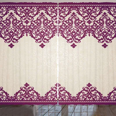 Produktbild von ARANDE Türkisch-Muster Gardine, Altmodische Grenzen mit den gewundenen und verwirrten Blättern in der Rokokoart, 280 x 225 cm, Fuchsia Beige