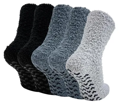 Produktbild von Herren Kuschelsocken mit Anti-Rutsch Noppen 5 Paar 39-46 Schwarz Dunkelgrau Hellgrau