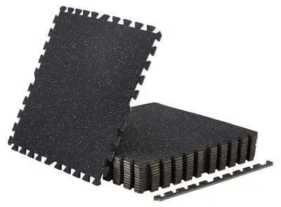 Produktbild von SucceBuy 12 x Puzzlematte Bodenschutzmatte 610 x 610 x 10 mm, Hochdichte EVA-Schaumstoffmatte, Ineinandergreifende Fitnessmatte Gymnastikmatte Sportmatte, Trainingsmatte (Schwarz) mit Weißen Punkten