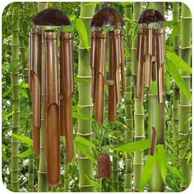 Produktbild von Windspiel Klang-Spiel Bambus Deko Mobile Klangröhren Entspannung Garten Türglocke Feng Shui 3 Set