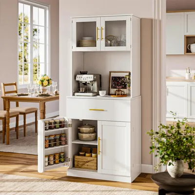 Produktbild von Küche Hochschränke Küchenschrank Buffetschrank, Aufbewahrungsschrank Mehrzweckschrank, 70 x 40 x 180 cm, Weiß