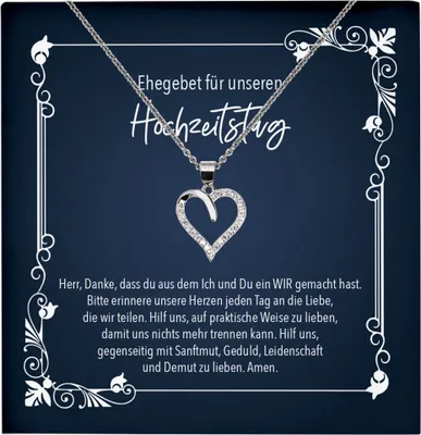 Produktbild von 22Feels Echt Silber Halskette - Ehegebet Hochzeitstag Ehefrau Geschenk Frauen Schmuck Set für Sie - Herz Anhänger, Karte