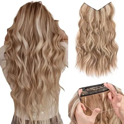 Productafbeelding van Verstelbare Onzichtbare Haarextensions - 40 cm Golvend en Krullend met Clips